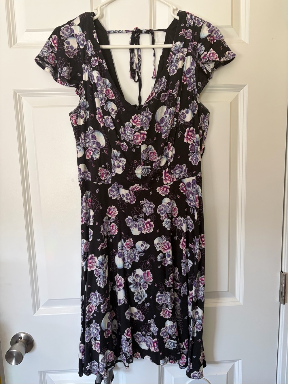 Hot Topic Black Midi Dress with Purple & White Floral Skull Print